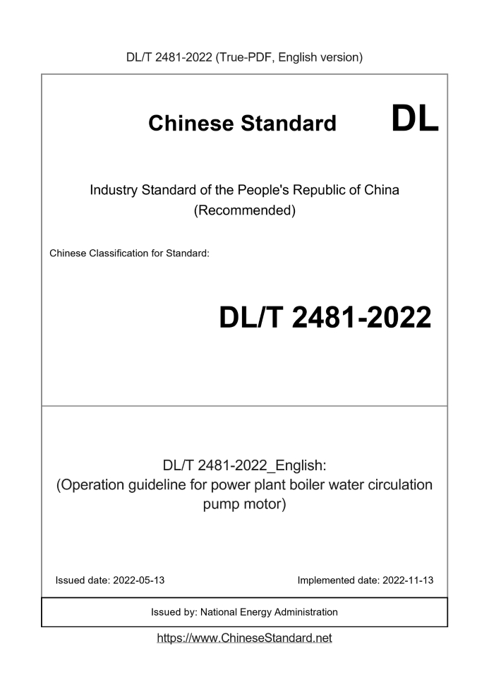 DL/T 2481-2022 English cover page
