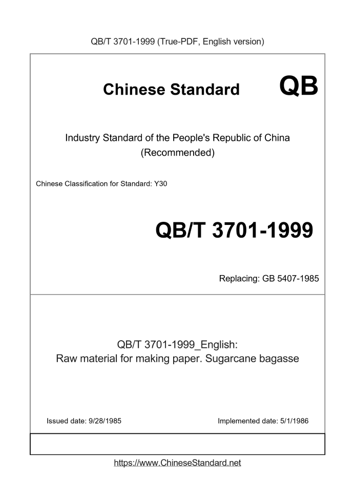 QB/T 3701-1999 English cover page