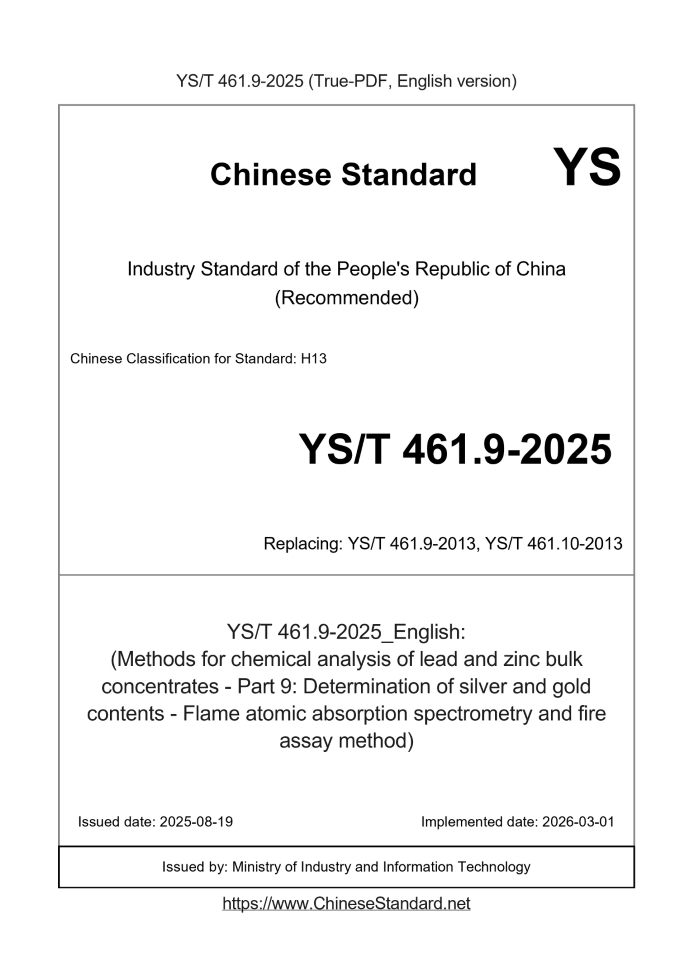 YS/T 461.9-2025 English cover page